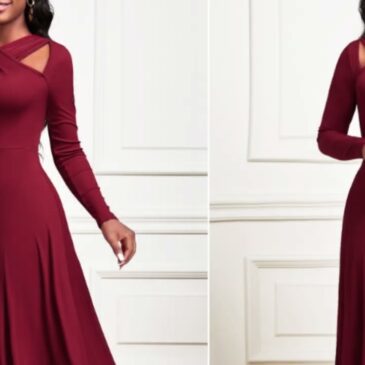 Criss Cross Long Sleeve Wine Red Maxi Dress