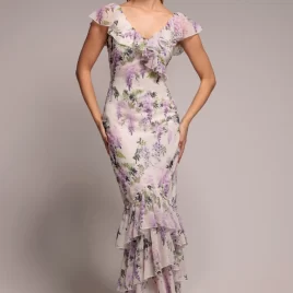 Printed Ruffle Neck & Hem Dress – By Goddiva